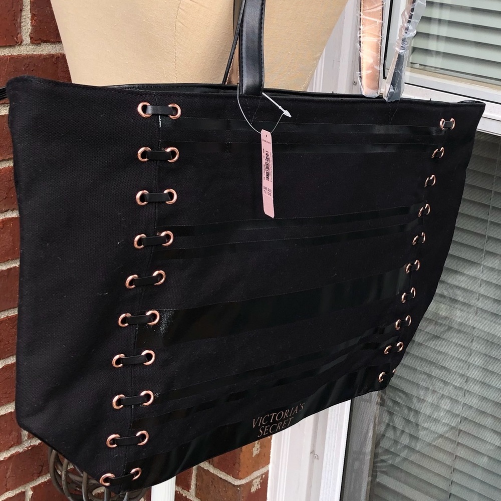 Victoria's Secret Black Tote with Rose Gold Eyelets